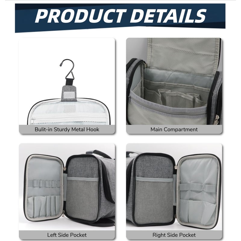 Buruis Large Toiletry Bag for Women and Men, Hanging Travel Bag for Makeup, Cosmetics, Shaving, Toiletries, Water-Resistant Dopp Kit for Gym, Camping, or Daily Use, Oxford Gray - Image 3